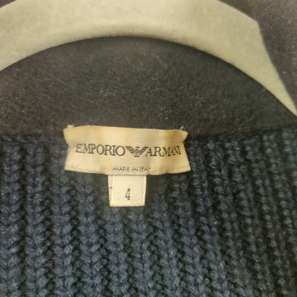 Vintage Emporio Armani Sweater Womens 4 Navy Blue Ribbed Asymmetrical Zip Tassel - Picture 8 of 11